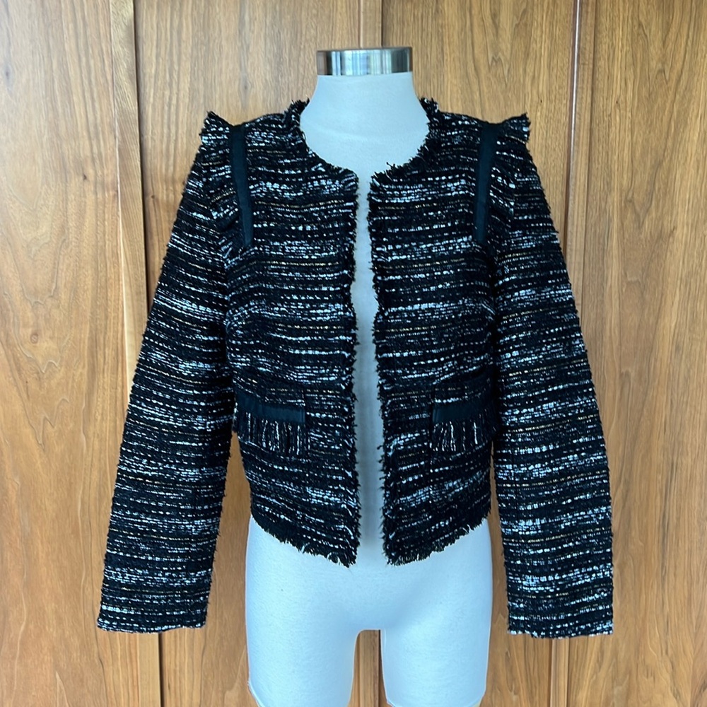 Joie blazer, black with gold, metallic and white. Size medium.